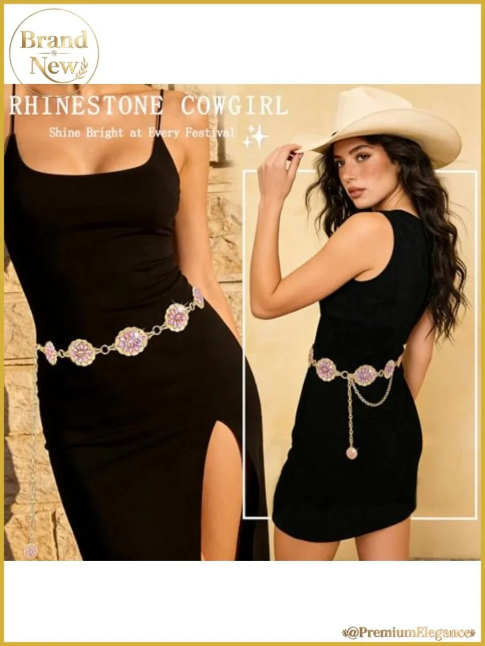 Rhinestone Concho Chain Belt Alloy Western Waist Chain for Dresses Party